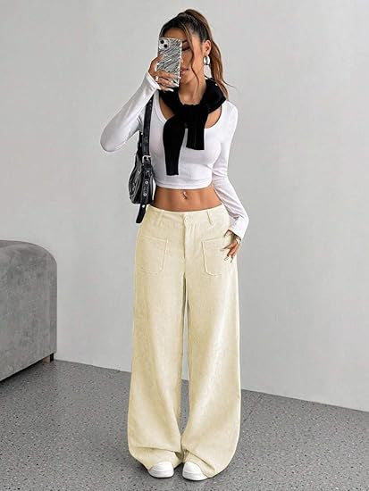 Damen Cordhose Weit Bequem Eveloria
