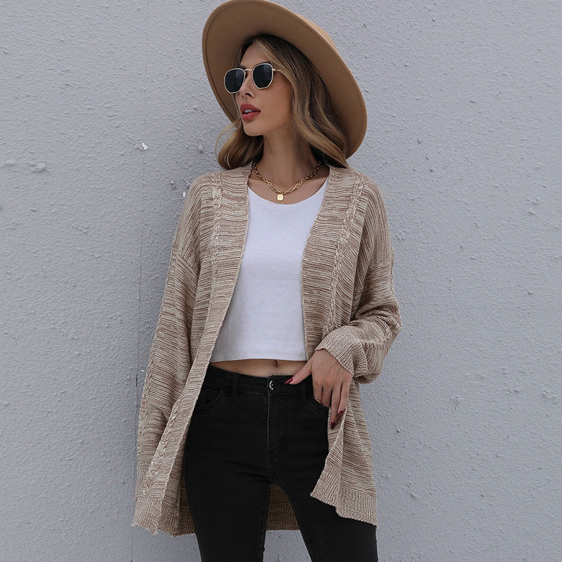 Damen Cardigan Lässiger Schnitt Strukturstrick Beige - Eveloria