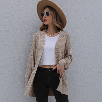 Damen Cardigan Lässiger Schnitt Strukturstrick Beige - Eveloria