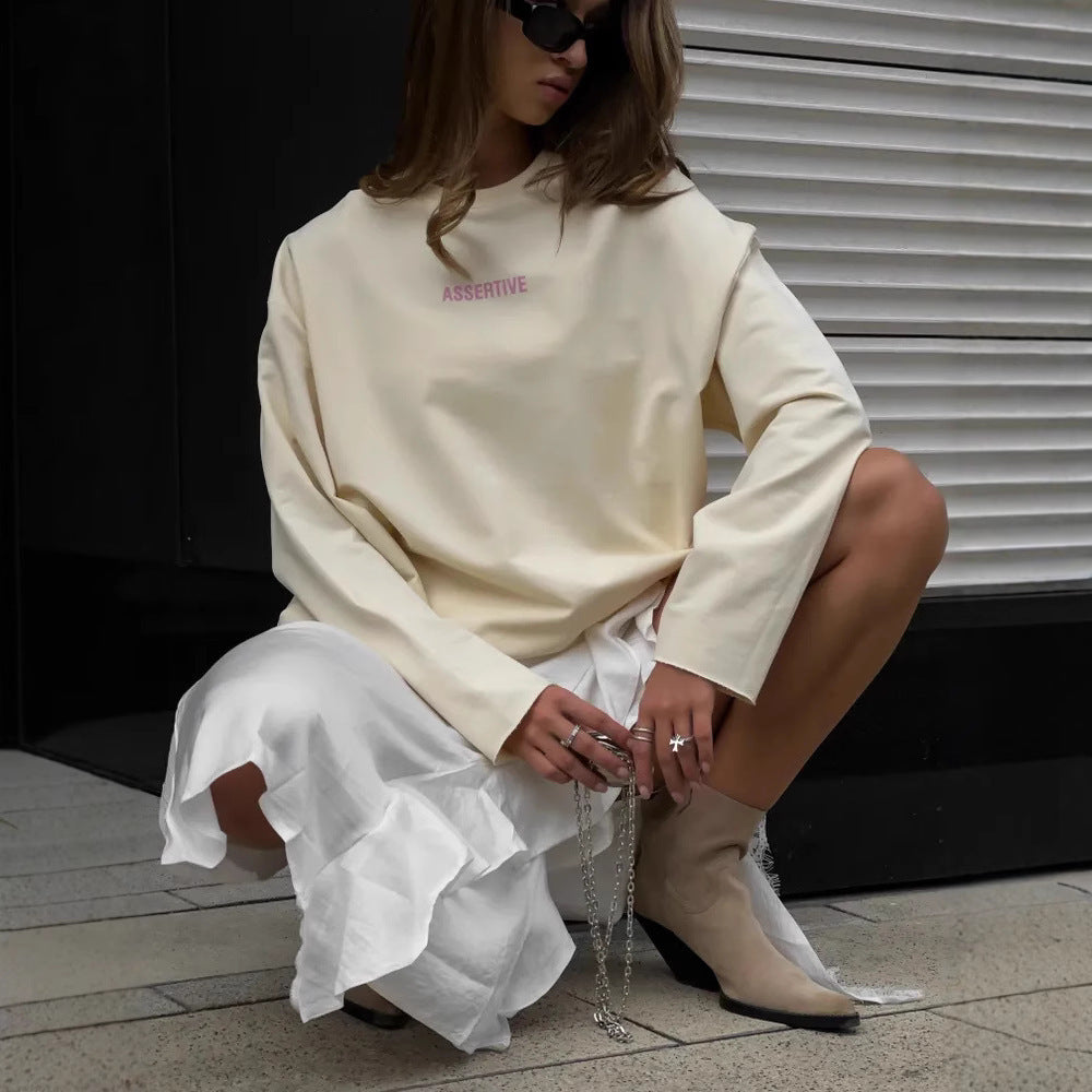 Damen Oversize Sweatshirt stylischer Druck beige