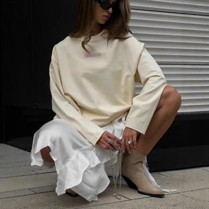 Damen Oversize Sweatshirt stylischer Druck beige