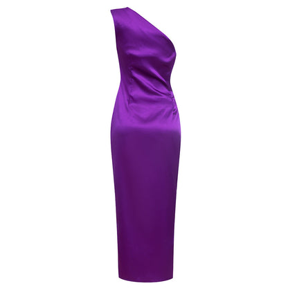Damen Abendkleid Asymmetrischer Schnitt Schimmer Effekt