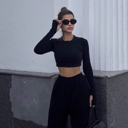 Damen Fleece-Oberteil Cropped mit weitem Bein Eveloria