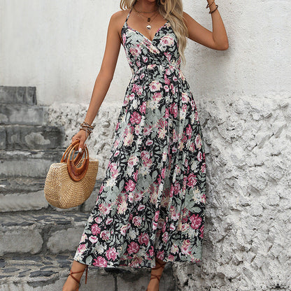 Damen Maxikleid Florale Rüschendetails Verstellbare Spaghettiträger