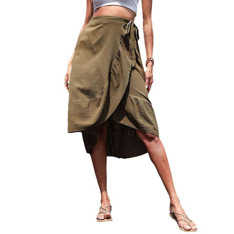 Damen Wickelrock Asymmetrisch Rüschen Eveloria
