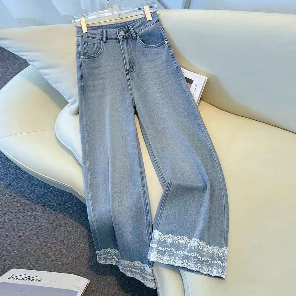 Damen Jeans Weit mit Spitzenbesatz Eveloria