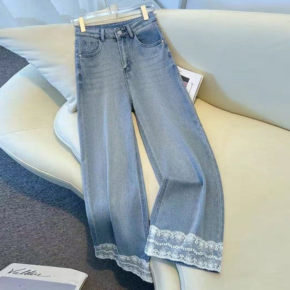 Damen Jeans Weit mit Spitzenbesatz Eveloria