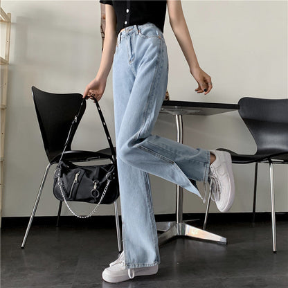 Damen Weite Jeans Seitenschlitze Eveloria - Eveloria