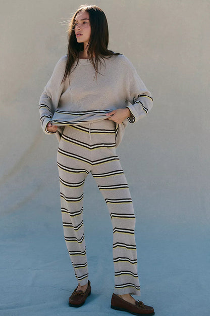 Damen Loungewear Set Streifen Weit Oberteil Bequeme Hosen