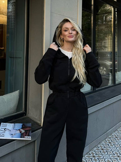 Damen Kapuzenanzug Reißverschluss Taschen Eveloria