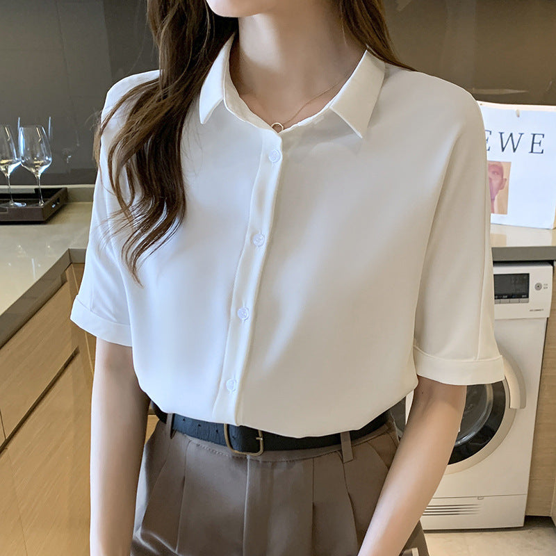 Damen Bluse Kurzarm Stehkragen Elegantes Design