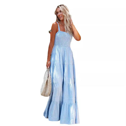 Damen Maxikleid Leicht Raffung Spaghettiträger Eveloria