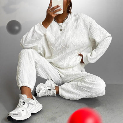 Damen Strick-Loungewear-Set Elegant Zopfmuster Weich - Eveloria
