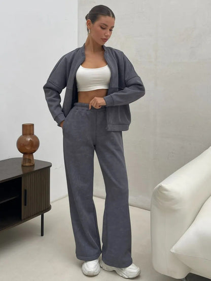 Damen Sportliches Lounge-Set Kuschelige Jacke Bequeme Hosen Eveloria