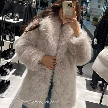 Damen Plüschjacke Elegant Revers Taschen Eveloria