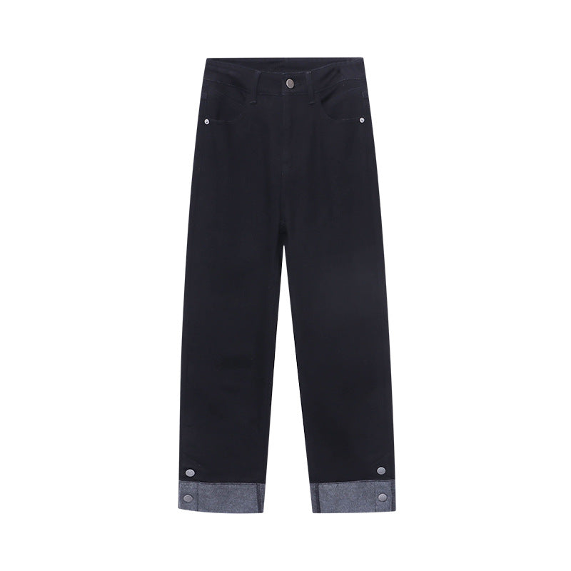 Damen Hochtaillierte Jeans Umschlag-Saum Blau Eveloria