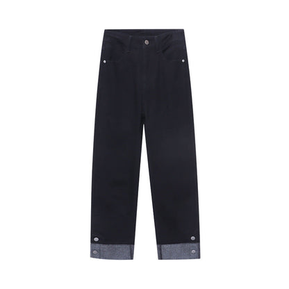 Damen Hochtaillierte Jeans Umschlag-Saum Blau Eveloria