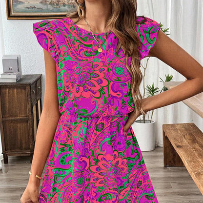 Damen Minikleid Rüschendetails Floralmuster Eveloria