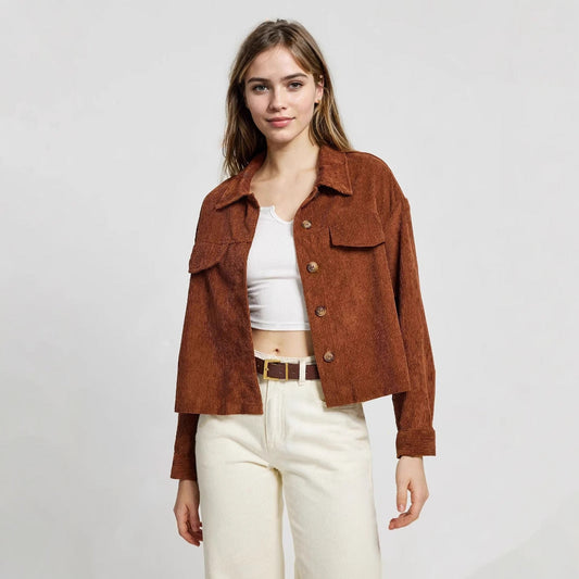 Damen Cordjacke Lässiger Schnitt Praktische Taschen Braun - Eveloria