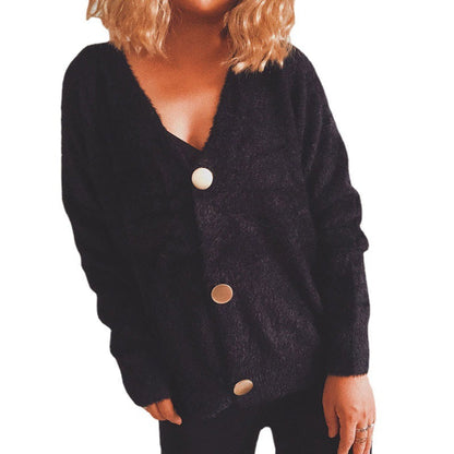 Damen Oversize Strickjacke Große Knöpfe Kuschelig Beige