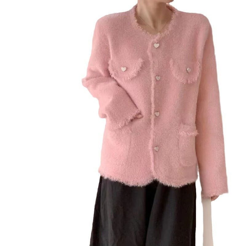 Damen Cardigan Flauschig Herzen-Details