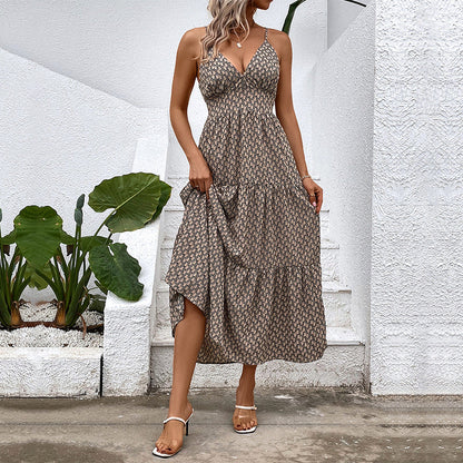 Damen Maxikleid Spaghettiträger Rüschendetails Eveloria - Eveloria