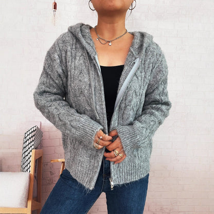 Damen Zip-Hoodie Gestreift Weich Kapuze Eveloria