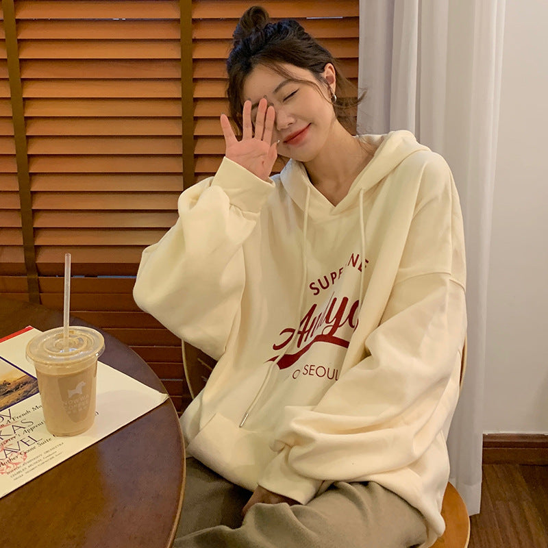 Damen Hoodie Moderner Schriftzug Lässig Grau