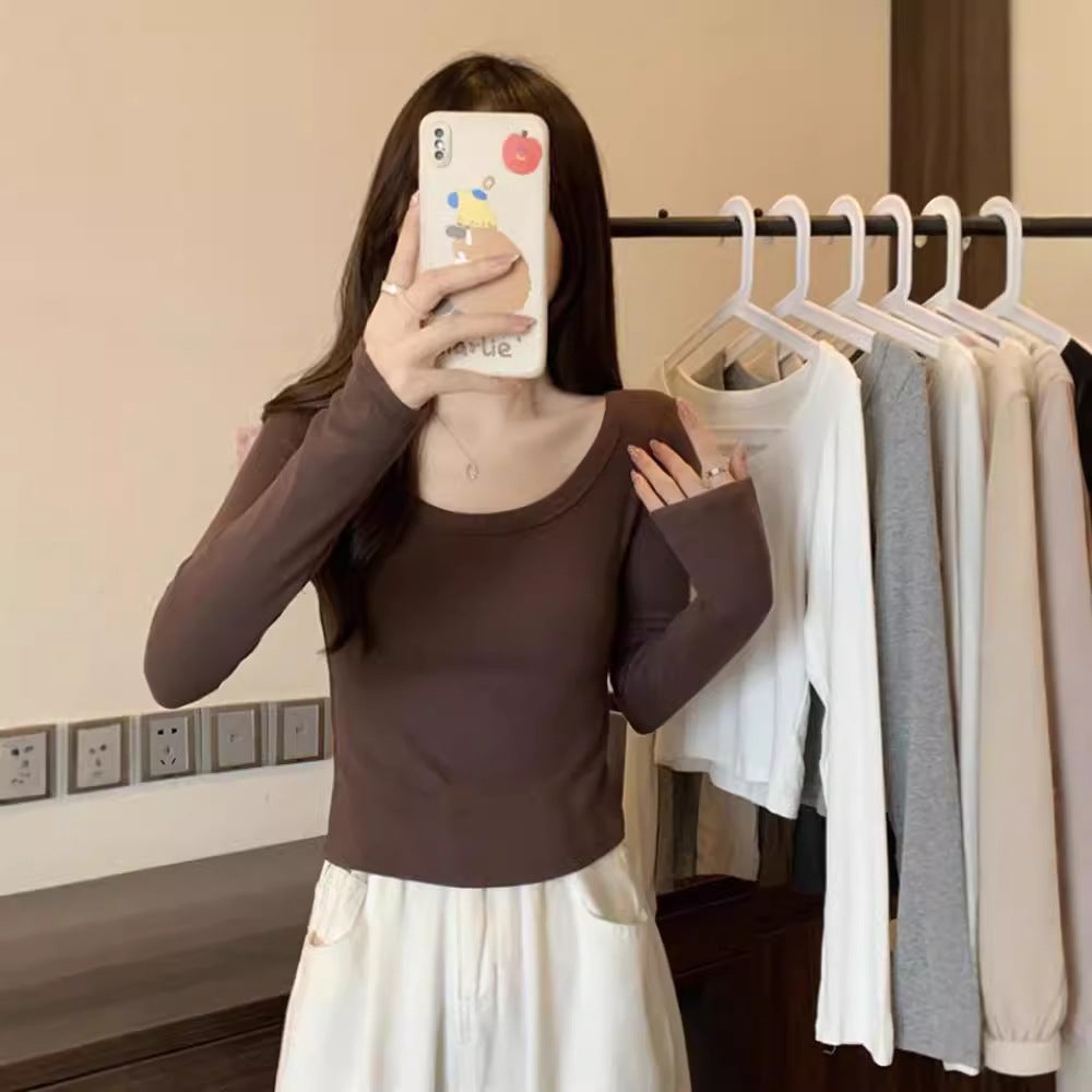Damen Langarmshirt Figurbetont Weiter Ausschnitt Eveloria