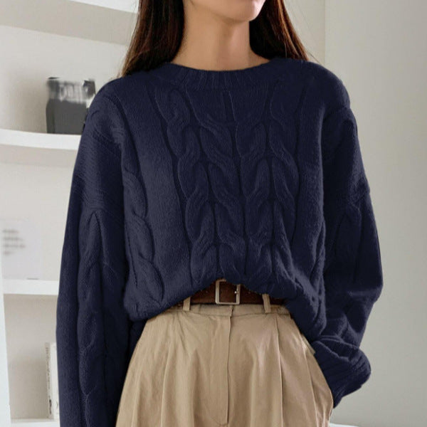 Damen Grobstrickpullover Zopfmuster Weitschnitt