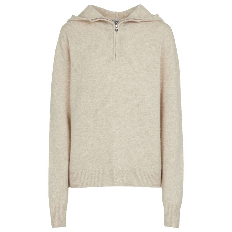 Damen Strickpullover mit Kapuze und Reißverschluss Grau Eveloria