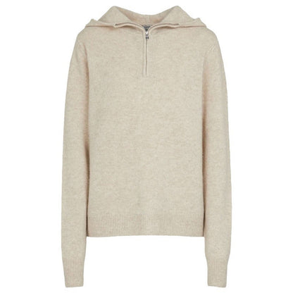 Damen Strickpullover mit Kapuze und Reißverschluss Grau Eveloria