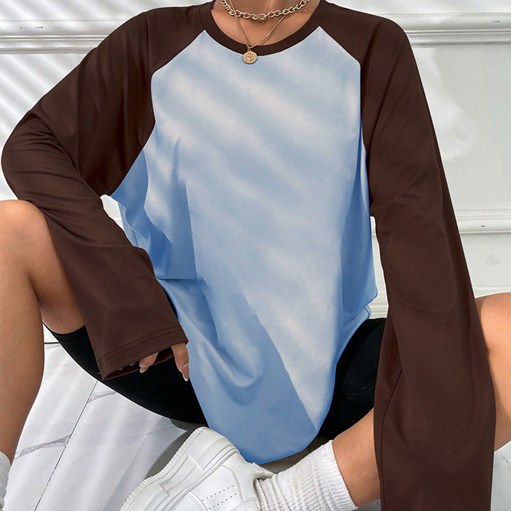 Damen Langarm-T-Shirt Raglan-Schnitt Farbblock-Design Eveloria