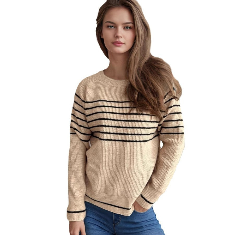 Damen Pullover Maritimes Streifenmuster Weich Eveloria