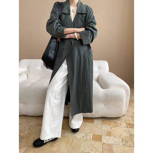 Damen Oversized Trenchcoat mit Taschen und Gürtel Schwarz Eveloria - Eveloria