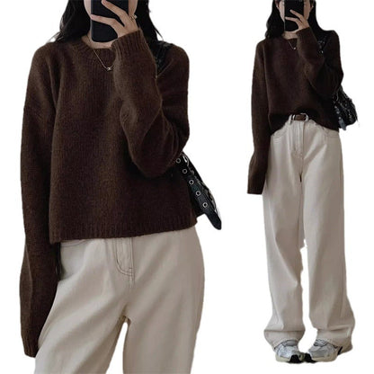 Damen Strickpullover Weit Kuschelig Beige