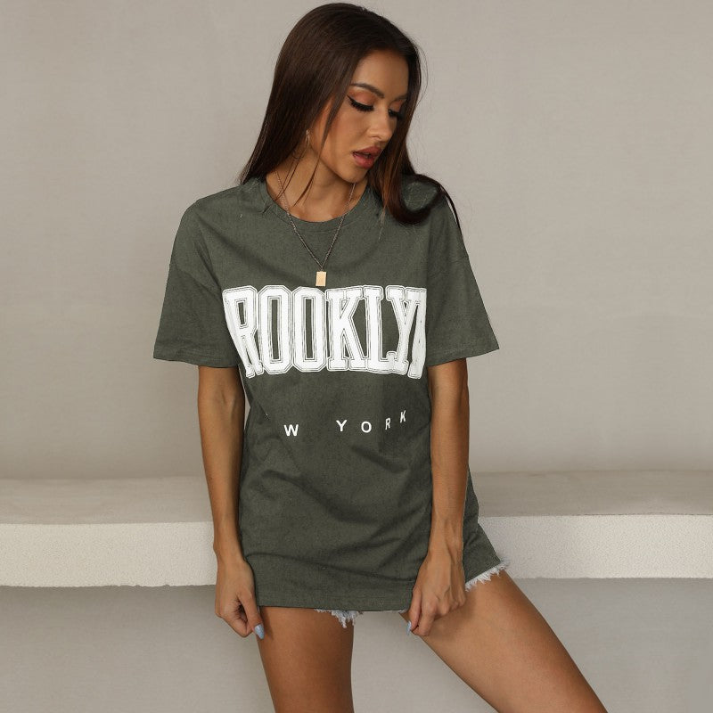 Damen Oversized T-Shirt Brooklyn-Print Eveloria