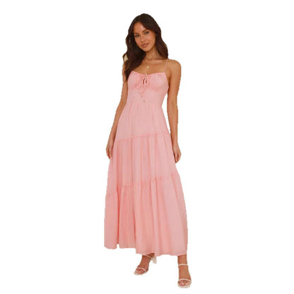 Damen Maxikleid Boho-Stil verstellbare Träger Volumöser Rock Eveloria