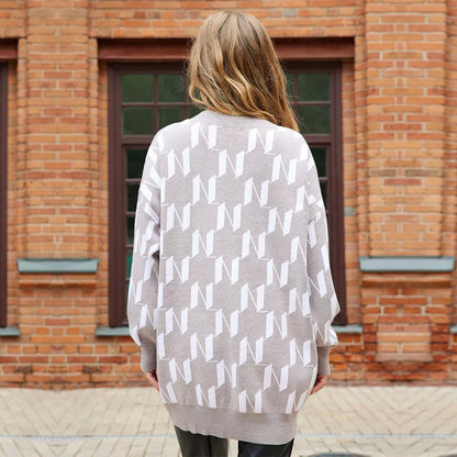 Damen Strickcardigan mit Knöpfen und Taschen Grau Eveloria
