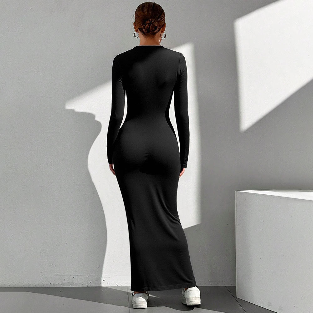Damen Maxikleid V-Ausschnitt Knotenverschluss