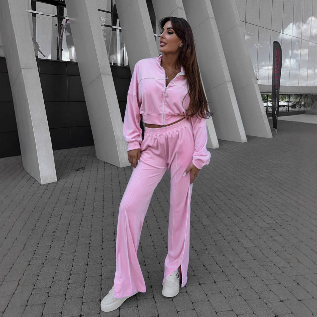 Damen Sportanzug Cropped Hoher Kragen Reißverschluss Eveloria