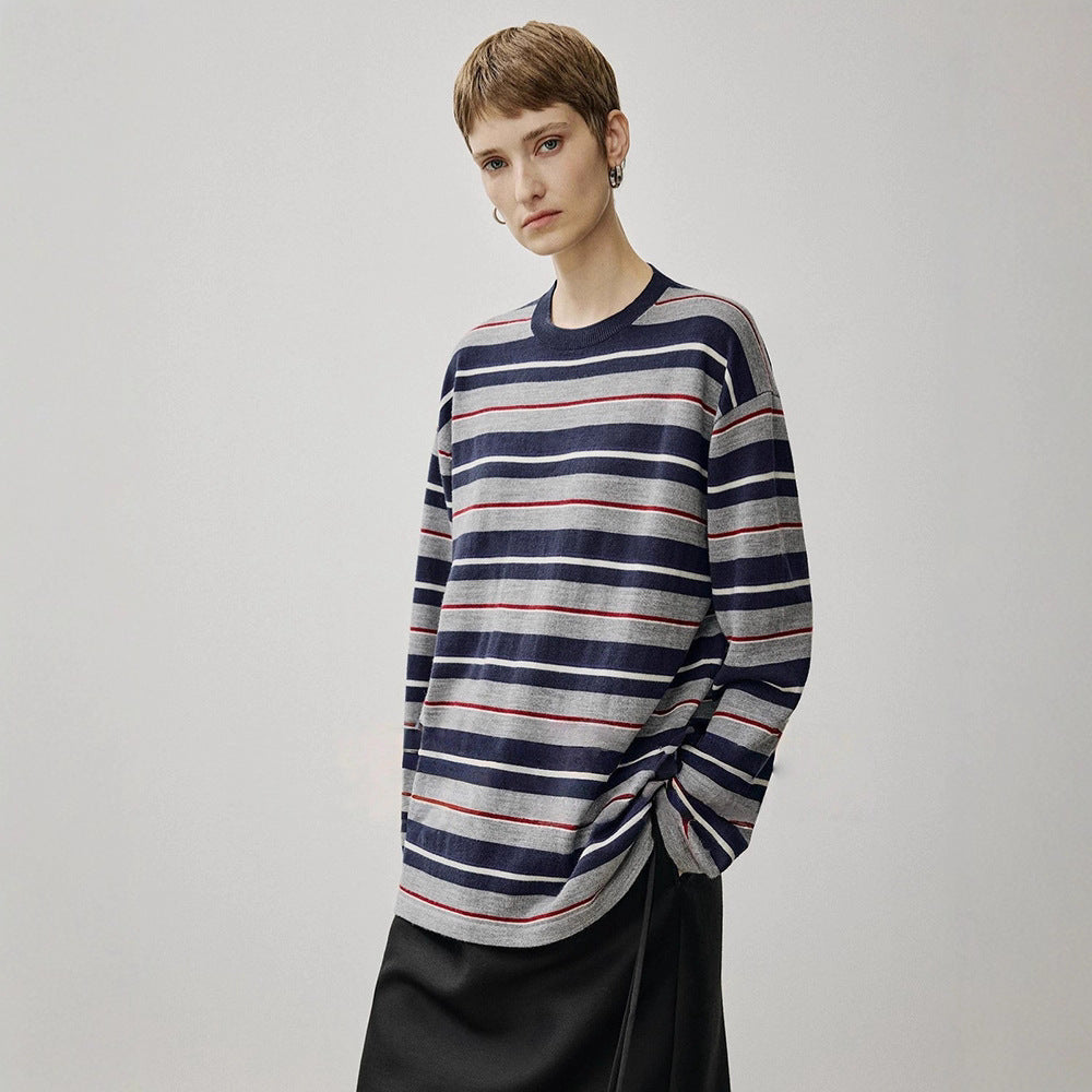 Damen Oversized Strickpullover Streifenmuster