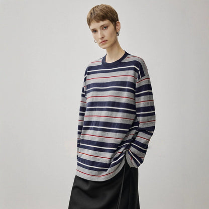 Damen Oversized Strickpullover Streifenmuster