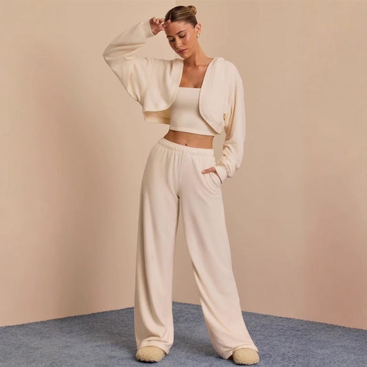 Damen Crop- und weite Hose Eveloria Baumwolle Beige - Eveloria