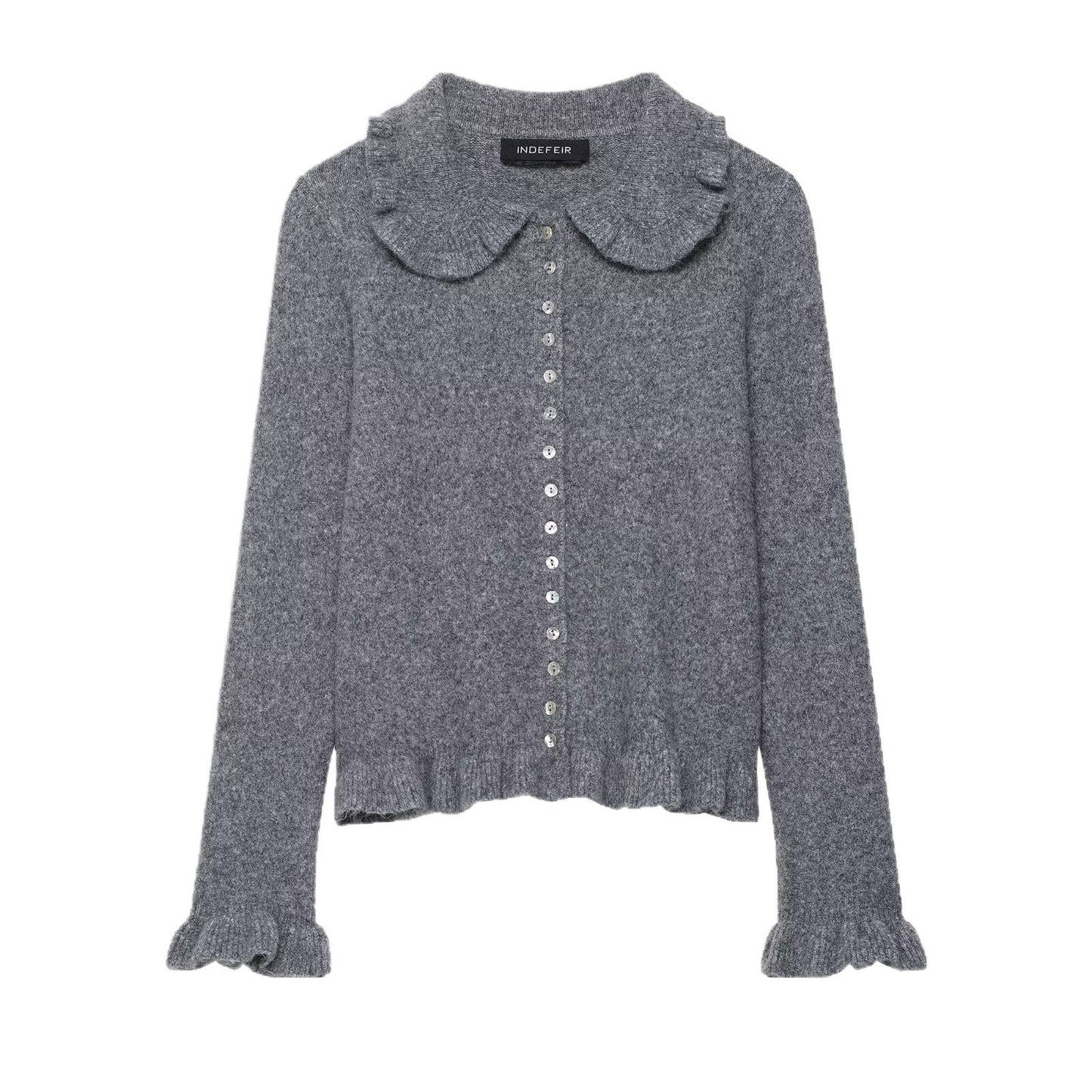 Damen Strickjacke Kragen Dekorativer Knopfverschluss