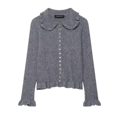 Damen Strickjacke Kragen Dekorativer Knopfverschluss