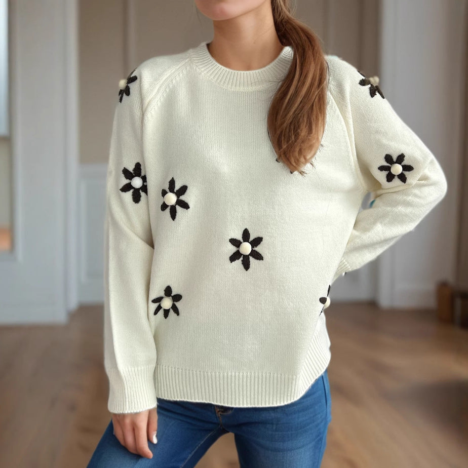 Damen Pullover Flora-Applikationen Lässiger Schnitt