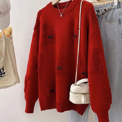 Damen Pullover Kuscheliger Oversized Look mit Tierapplikationen Grau