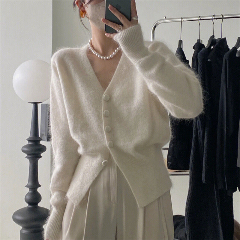 Damen Strickcardigan V-Ausschnitt Knopfdetails Beige