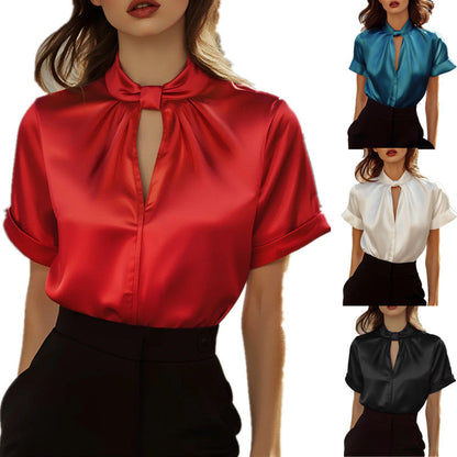 Damen Bluse Stehkragen Schimmernder Stoff